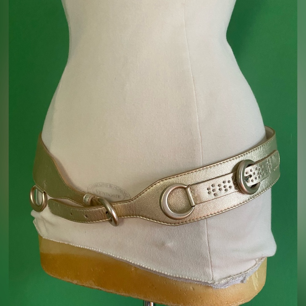 Y2K Escada Metallic Gold Leather Belt With Metal Loops Hips 42 L